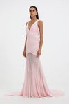 Pink rushed bodice v-neck long gown