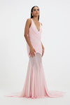 Pink rushed bodice v-neck long gown