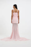 Pink rushed bodice v-neck long gown