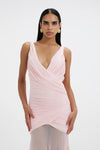 Pink rushed bodice v-neck long gown