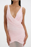Pink rushed bodice v-neck long gown