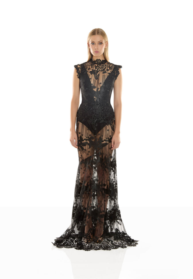 Black lace gown with bodysuit