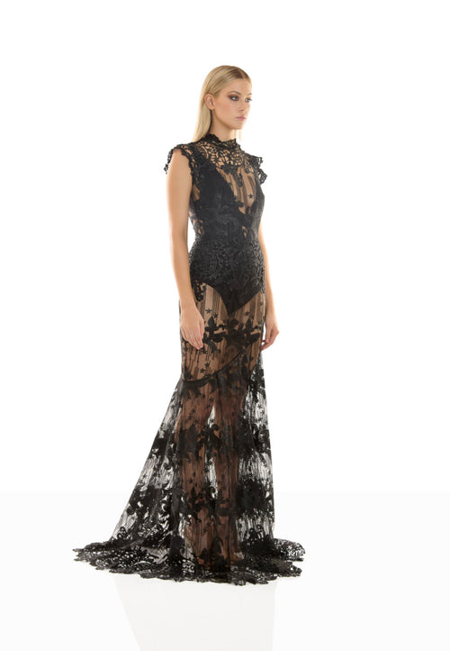 Black lace gown with bodysuit