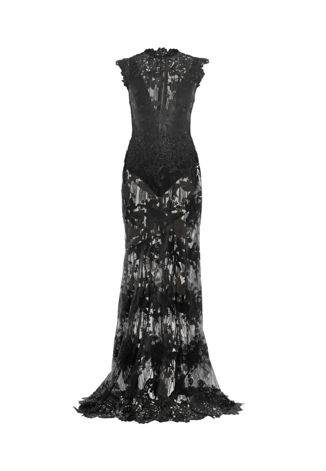 Black lace gown with bodysuit