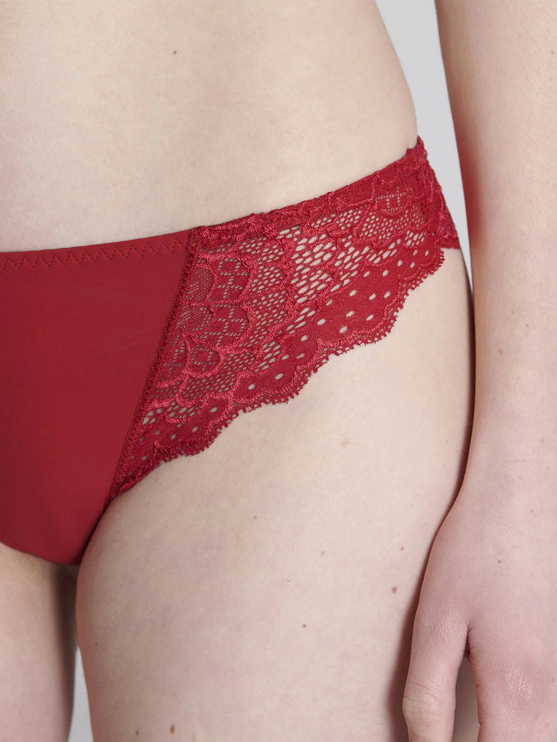Red lace tanga panties