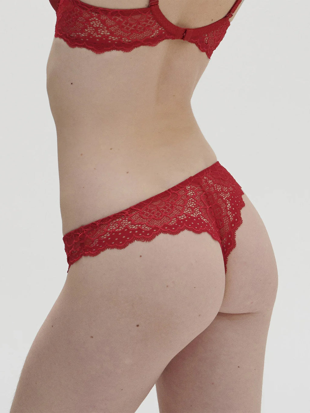 Red lace tanga panties