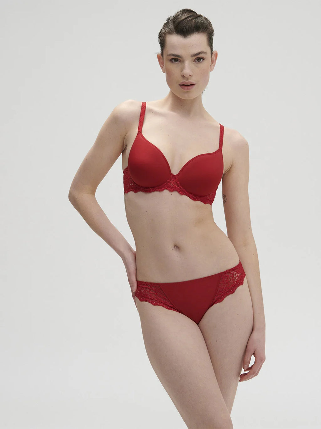 Red lace tanga panties