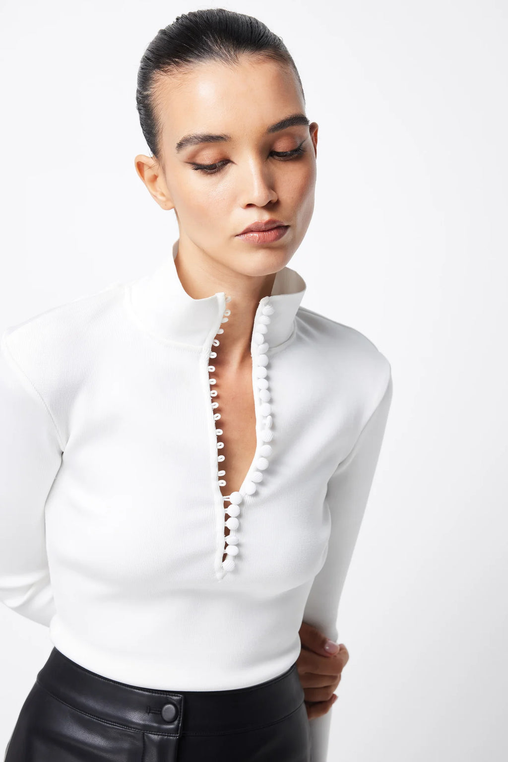 White long sleeve top with buttons