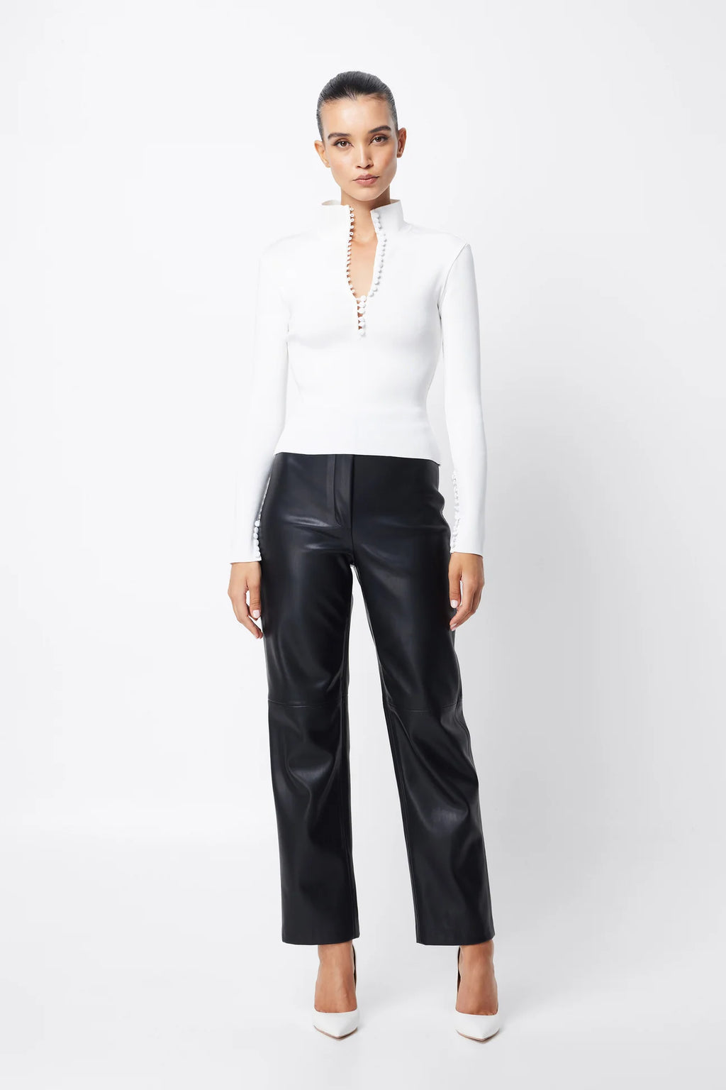 White long sleeve top with buttons