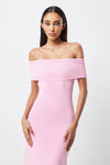 Pink rib knit off shoulder midi Dress