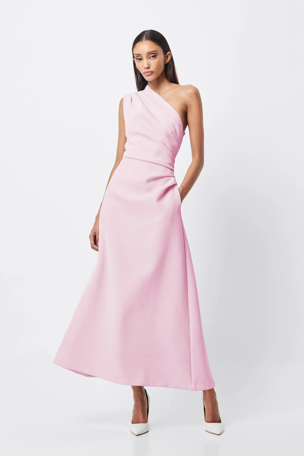 Pink A-line long  one shoulder Dress