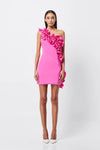 Fuchsia one shoulder ruffled mini dress