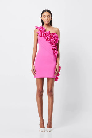 Fuchsia one shoulder ruffled mini dress