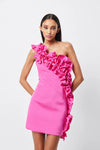 Fuchsia one shoulder ruffled mini dress