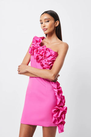 Fuchsia one shoulder ruffled mini dress