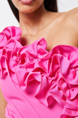 Fuchsia one shoulder ruffled mini dress