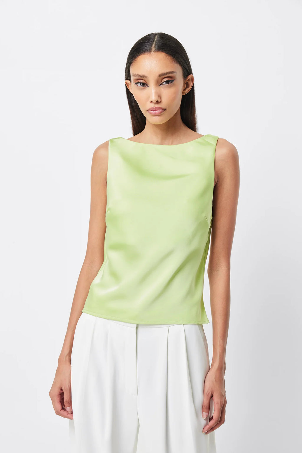 Lime green satin cowl back Top