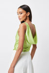 Lime green satin cowl back Top