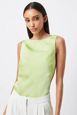 Lime green satin cowl back Top