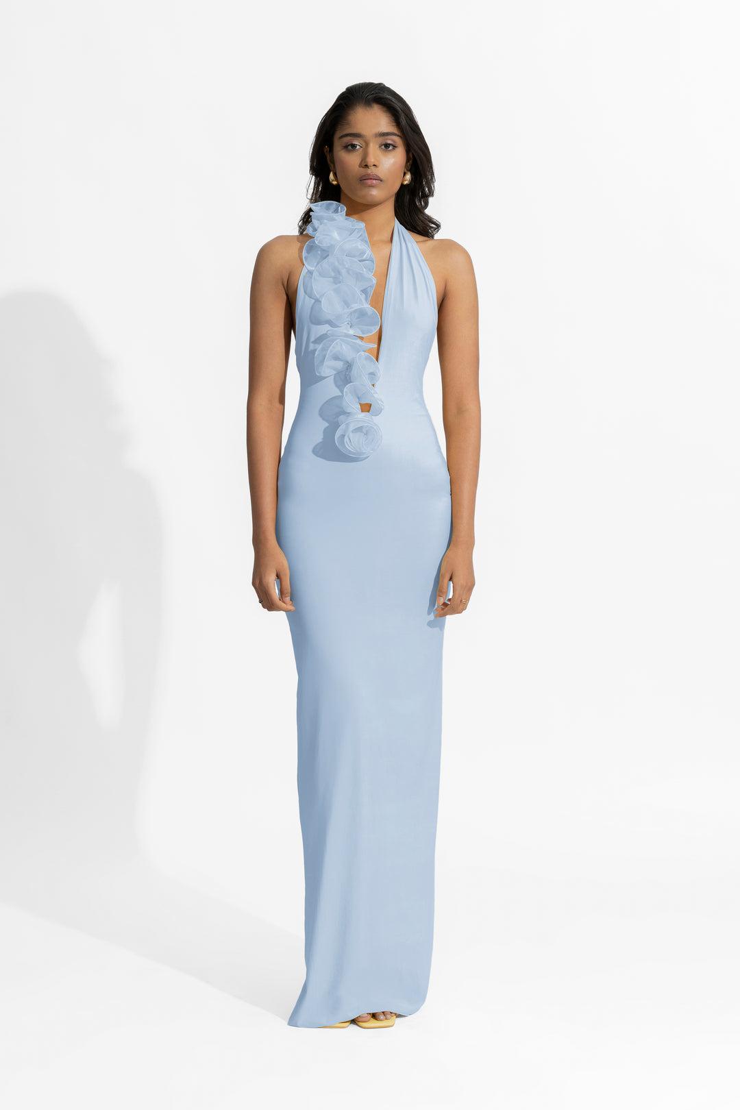 Baby Blue Adela v-neck with flowers long dress