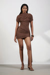 Brown draped mini dress