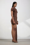 Brown draped mini dress