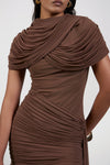 Brown draped mini dress