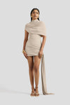 Tan draped mini dress