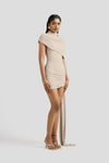 Tan draped mini dress