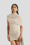 Tan draped mini dress