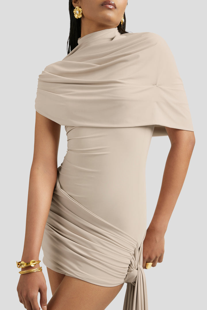 Tan draped mini dress