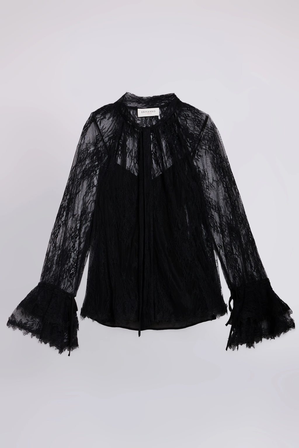 Black lace blouse with bow