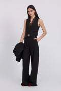 Grey pinstriped vest with lace and sequin