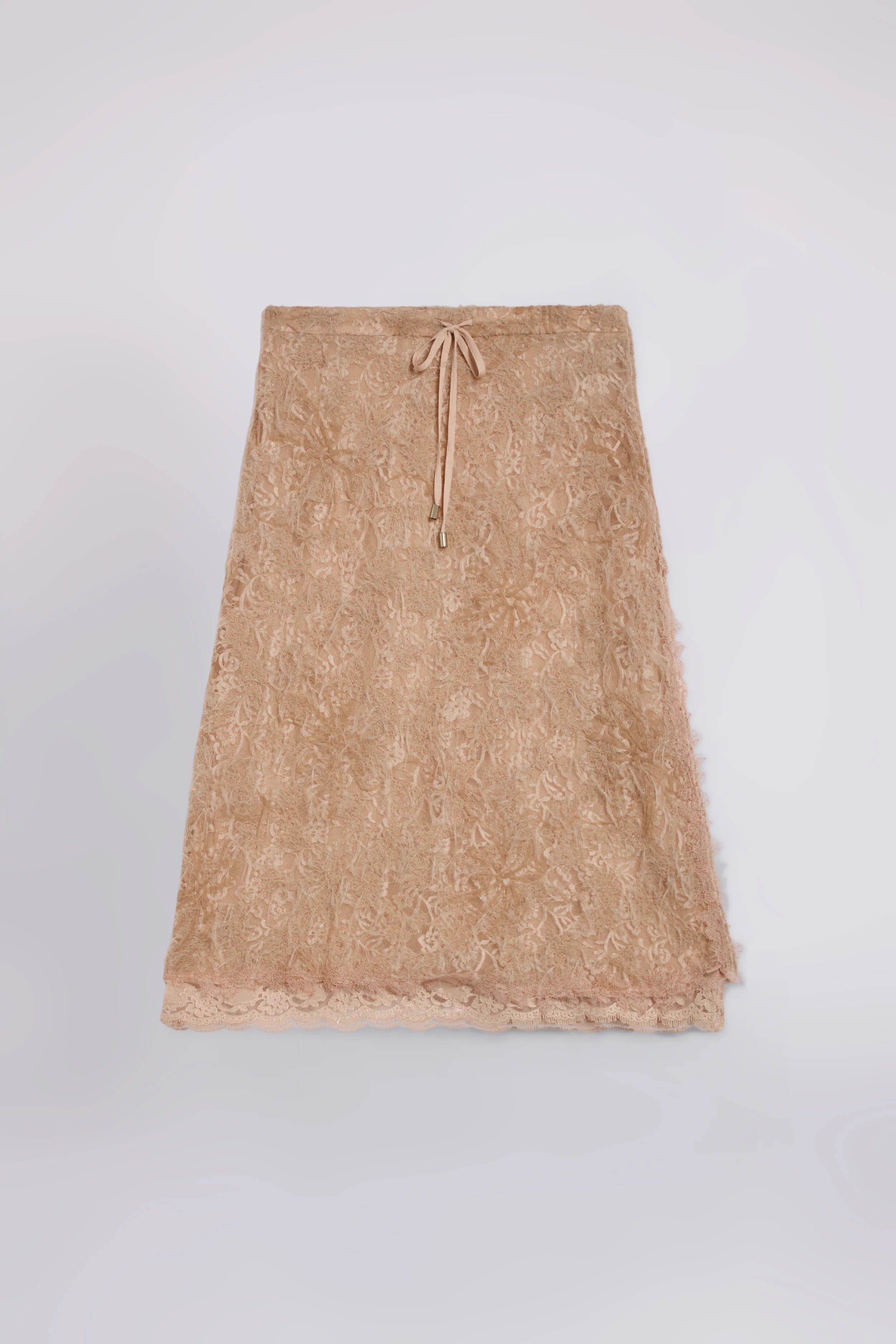 Tan lace midi skirt with slit