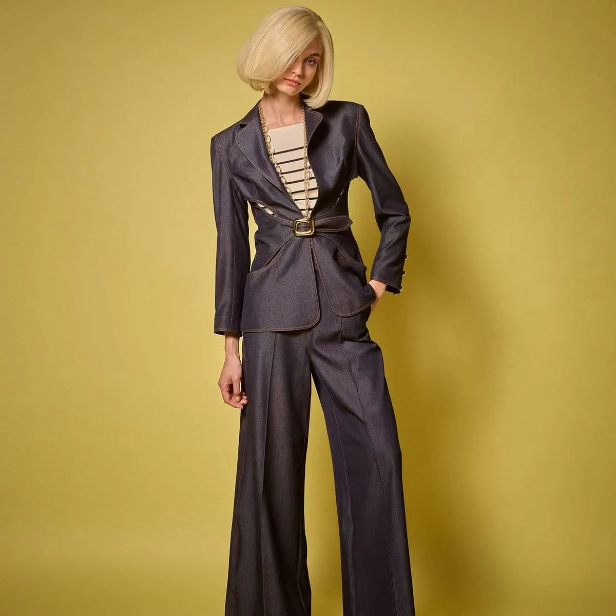 Blue stretch denim tailored jacket