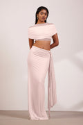Pink 2 piece set with long skirt and off shoulder top