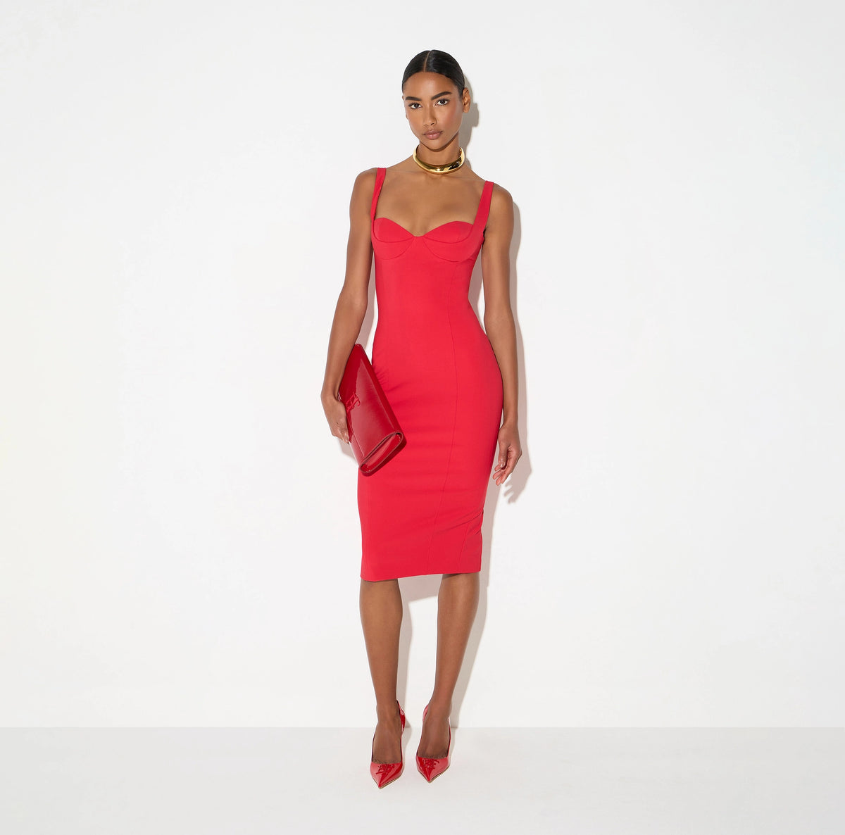 Red classic pencil midi dress