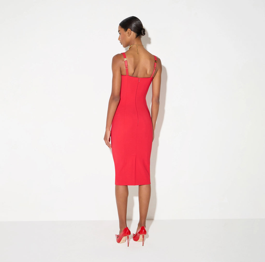 Red classic pencil midi dress