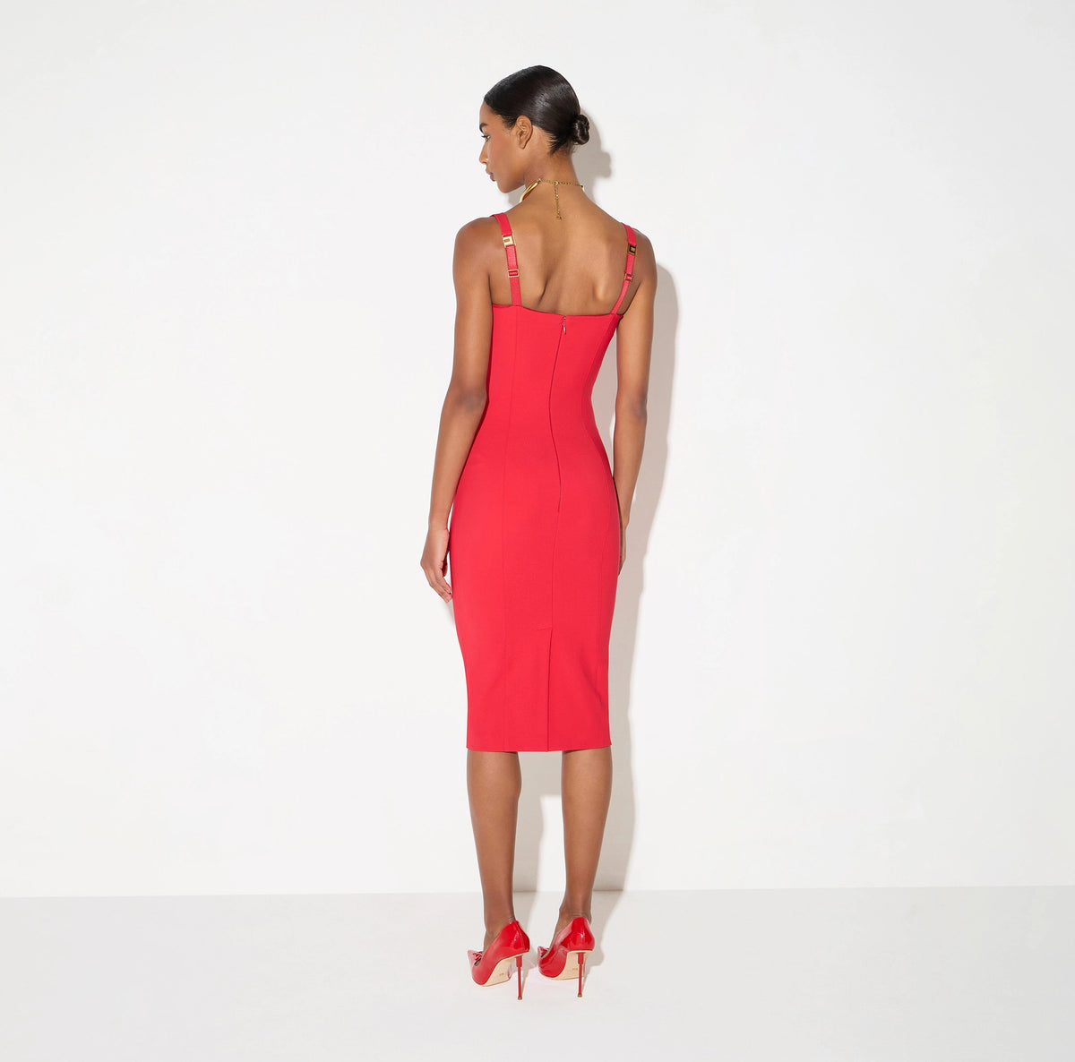 Red classic pencil midi dress
