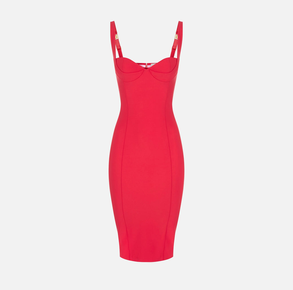 Red classic pencil midi dress