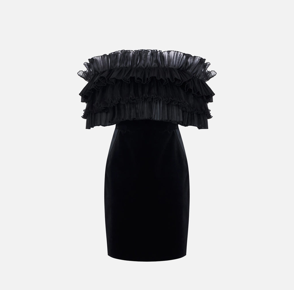 Black off shoulder velvet short dress