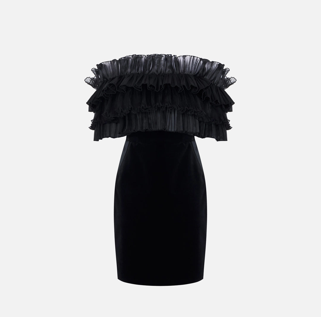 Black off shoulder velvet short dress
