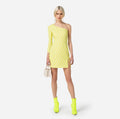 Lime geometrical print one shoulder mini dress