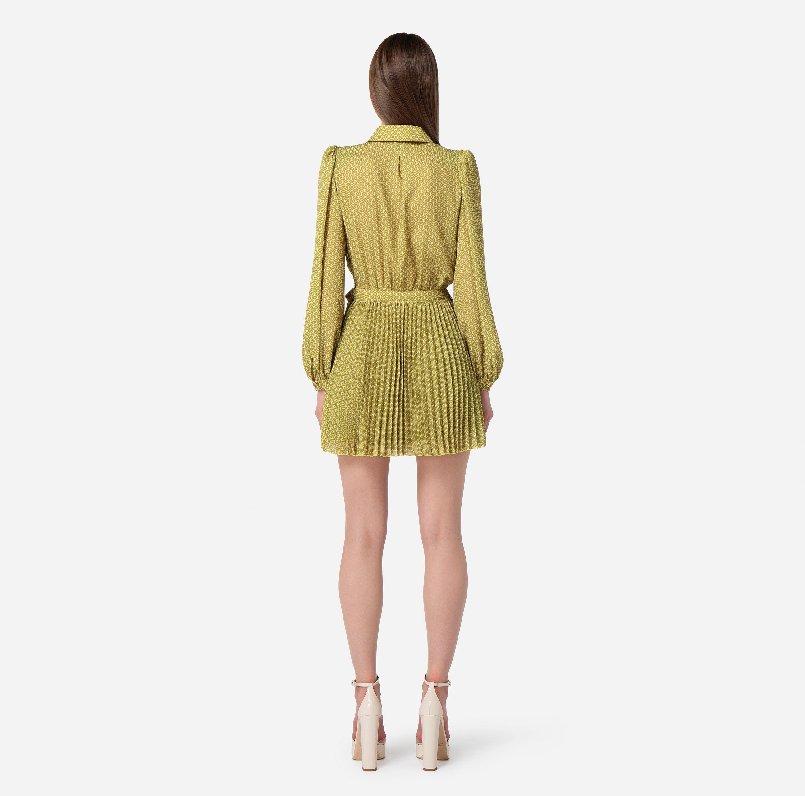 Olive mini pleated long sleeve dress