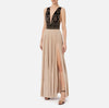 Black gold pleated long jersey gown with embroidered top