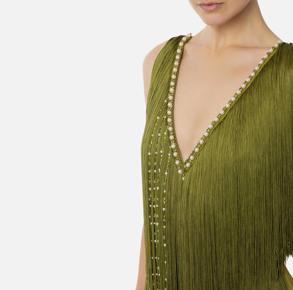 Olive fringe dress