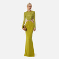 Lime sequin and velvet long mermaid dress