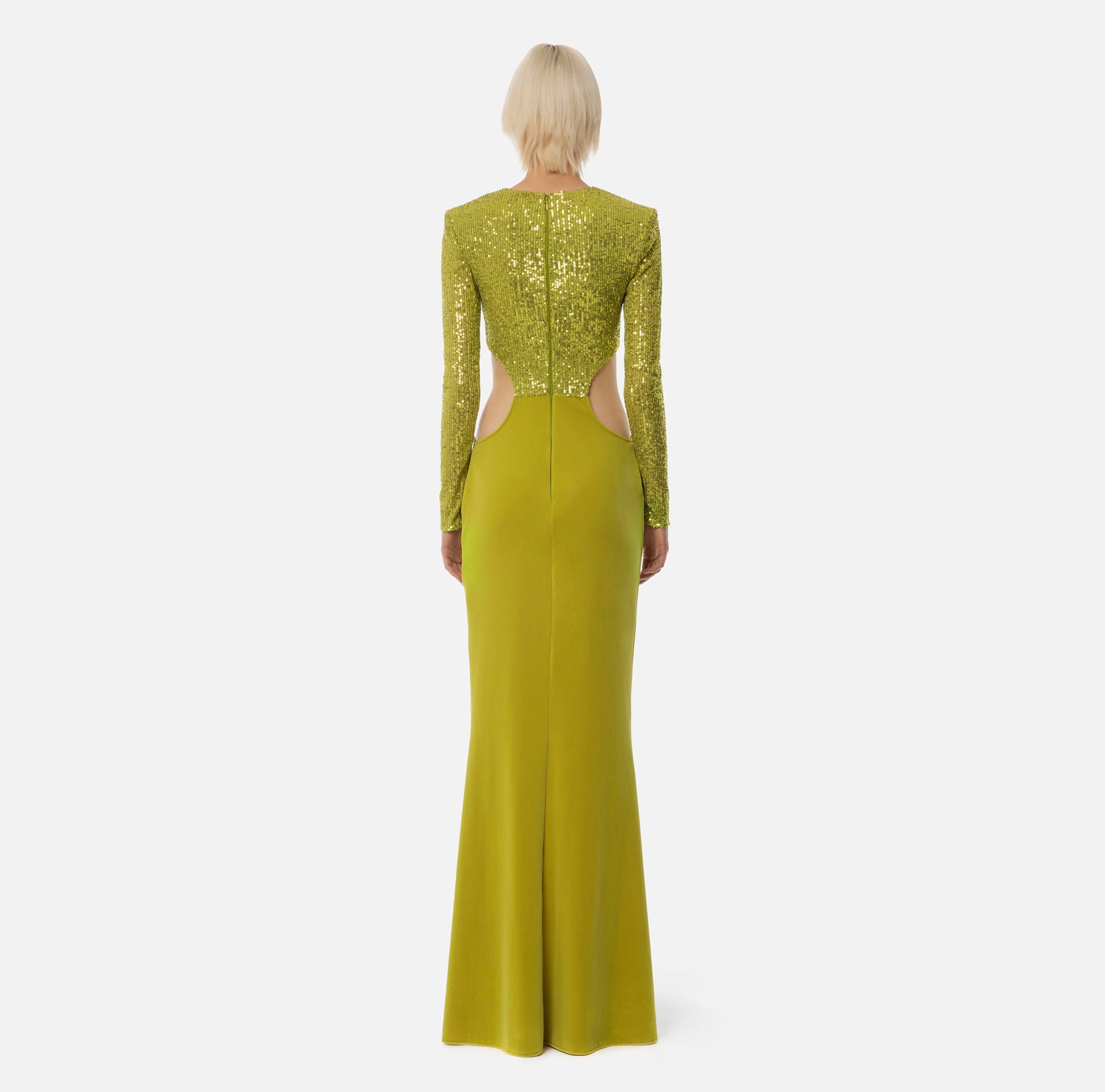 Lime sequin and velvet long mermaid dress