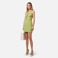 Lime mini dress in stretch crêpe with keyhole neckline