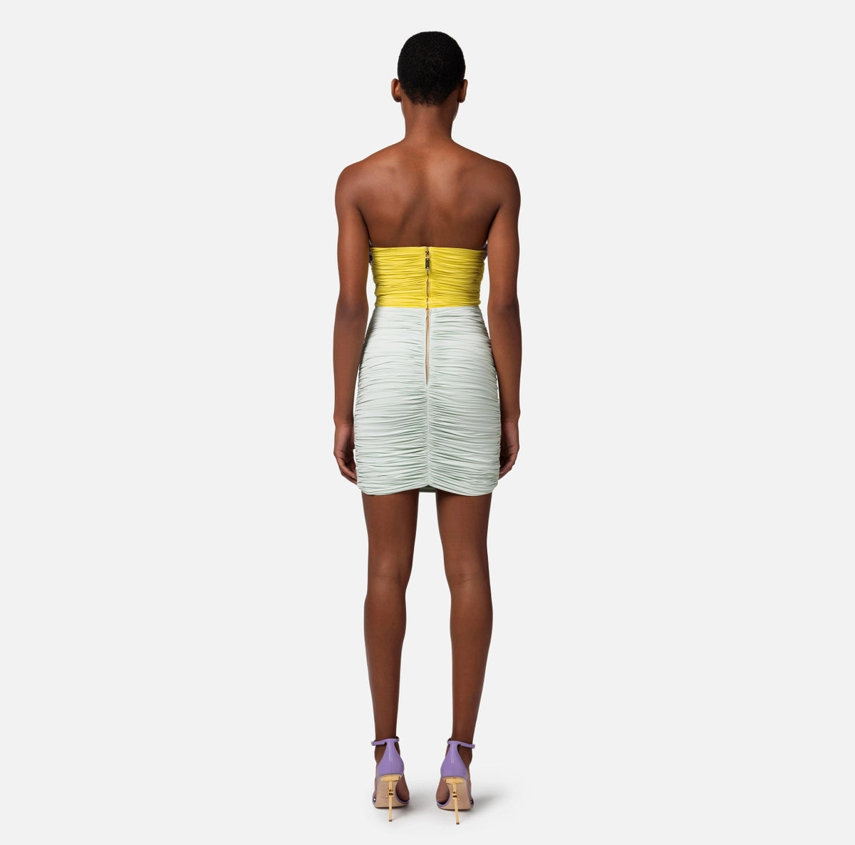 Aqua lilac tricolor mini dress in draped jersey